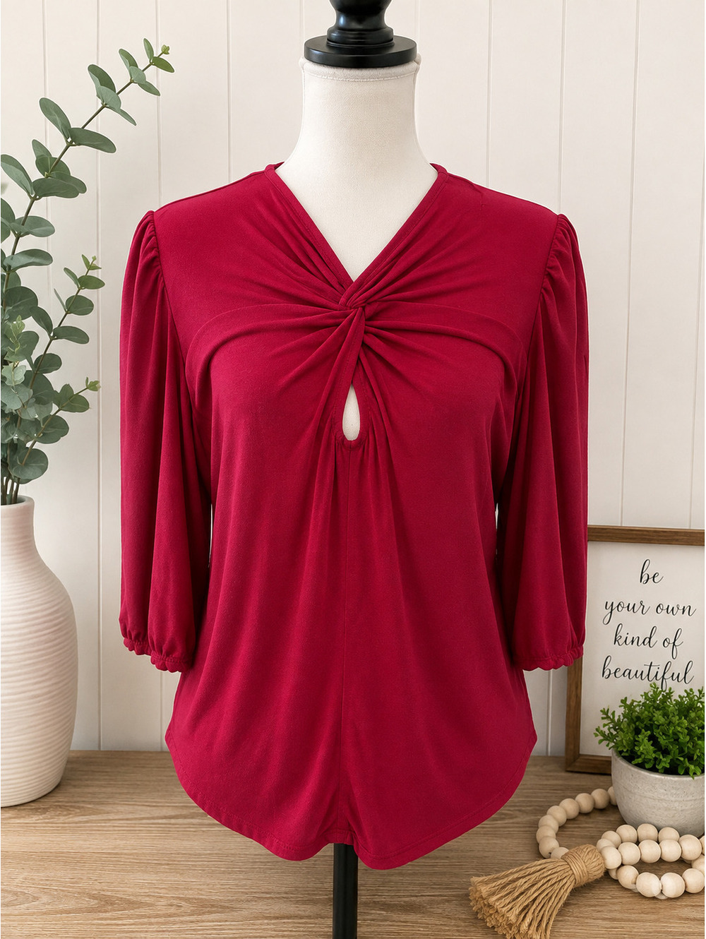 Size Large CeCe Magenta Twist Front Keyhole Blouse